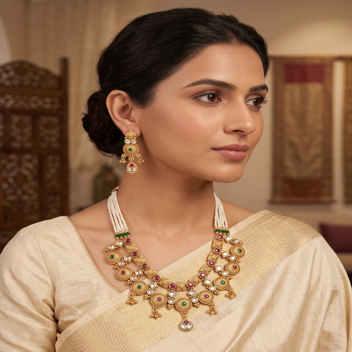 DIVYORO ROYAL HERITAGE ANTIQUE GOLD CHOKER SET