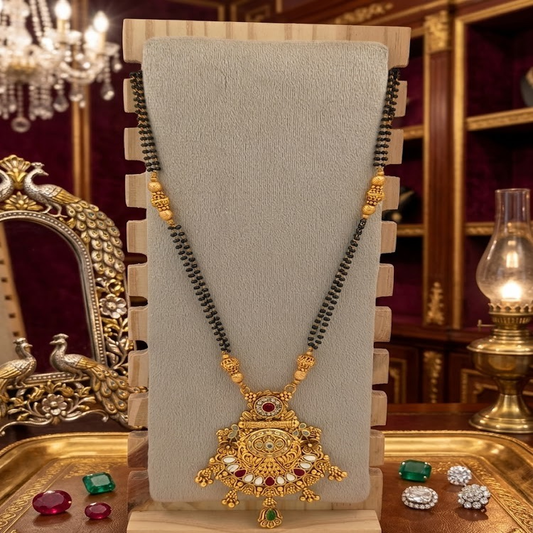 DIVYORO ANTIQUE FINISH MANGALSUTRA WITH MULTI-STONE DECORATIVE PENDANT