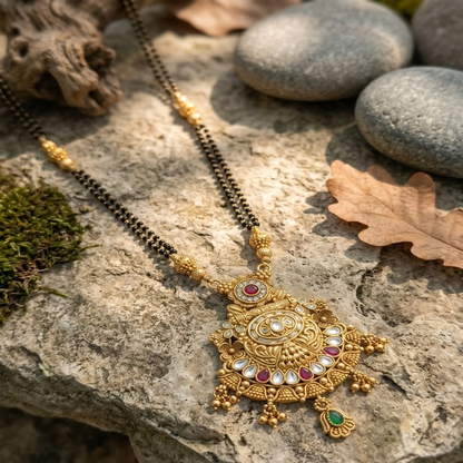 DIVYORO ANTIQUE FINISH MANGALSUTRA WITH MULTI-STONE DECORATIVE PENDANT