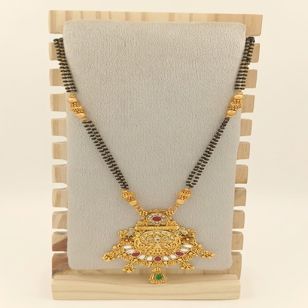 DIVYORO ANTIQUE FINISH MANGALSUTRA WITH MULTI-STONE DECORATIVE PENDANT