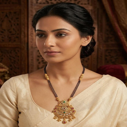 DIVYORO HERITAGE-STYLE MANGALSUTRA WITH DETAILED FLORAL PENDANT