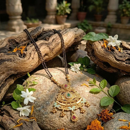 DIVYORO TRADITIONAL ARCH-DESIGN MANGALSUTRA WITH FLORAL EMBELLISHMENTS
