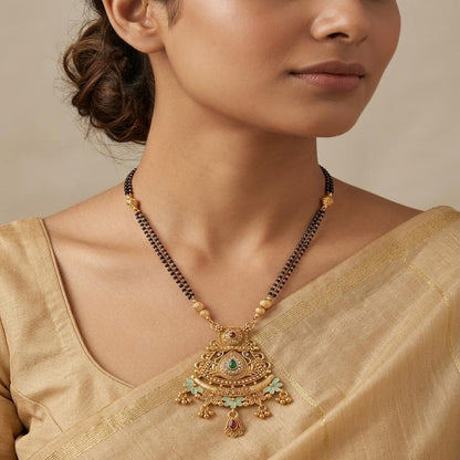 DIVYORO TRADITIONAL ARCH-DESIGN MANGALSUTRA WITH FLORAL EMBELLISHMENTS
