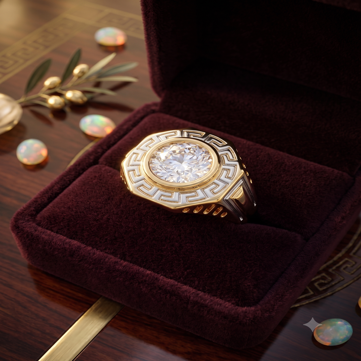 DIVYORO THE GREEK-KEY TWO-TONE SOLITAIRE SIGNET