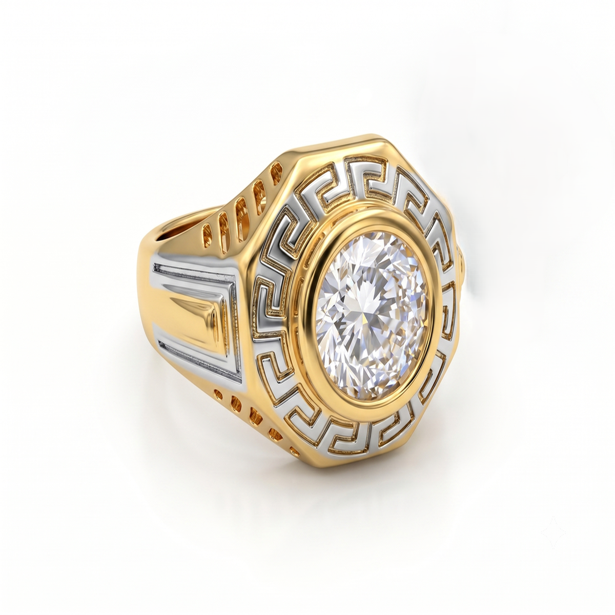 DIVYORO THE GREEK-KEY TWO-TONE SOLITAIRE SIGNET