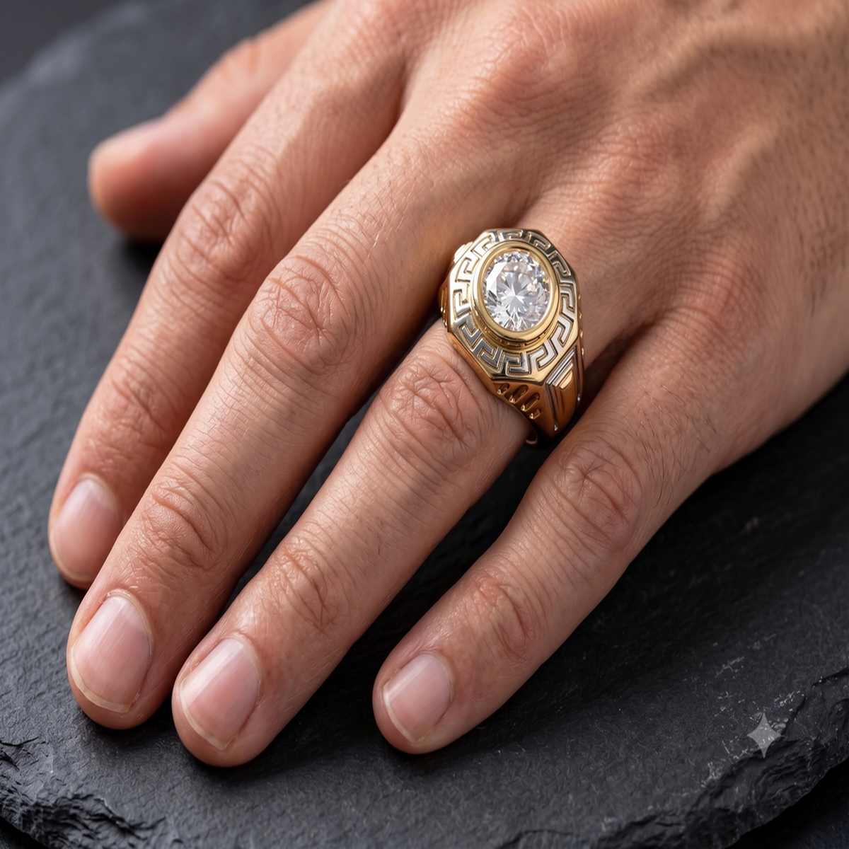DIVYORO THE GREEK-KEY TWO-TONE SOLITAIRE SIGNET