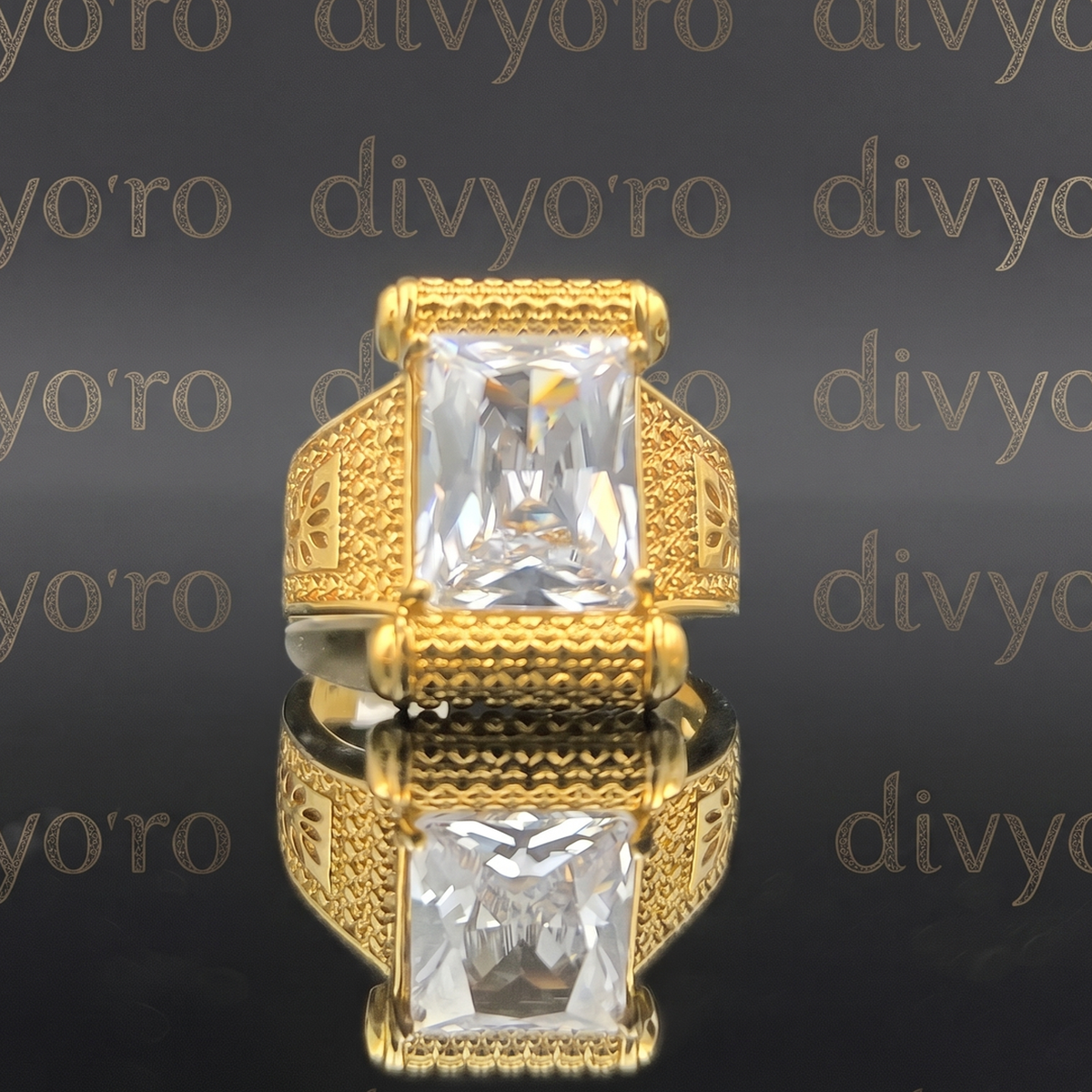 DIVYORO EMERALD-CUT SOLITAIRE ARCHITECTURAL SCROLL RING