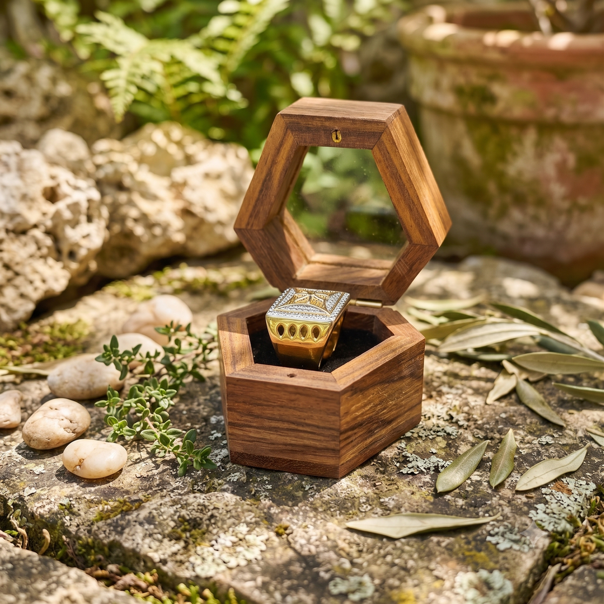 DIVYORO THE NORTH-STAR TWO-TONE SHIELD RING