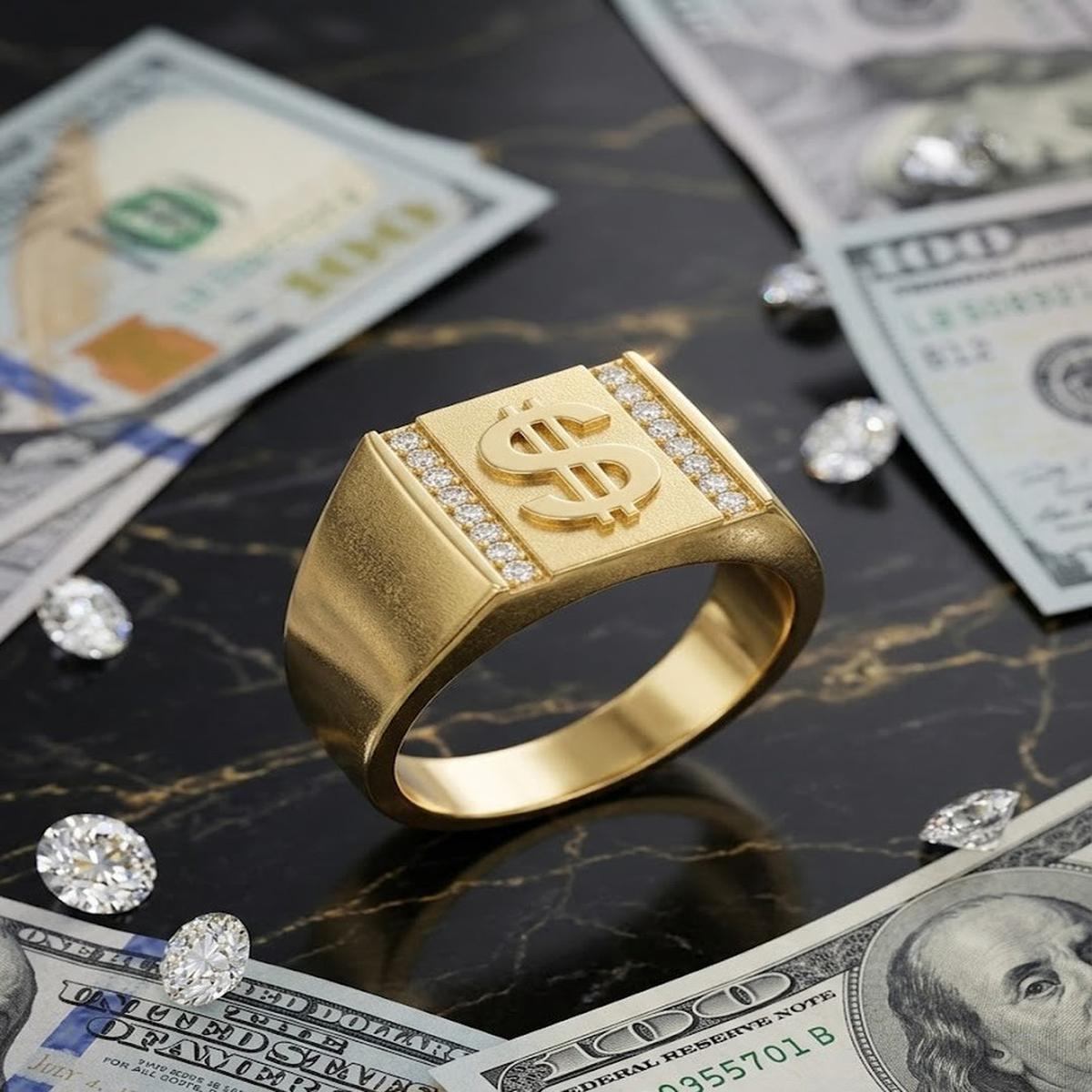 DIVYORO THE CRYSTAL-RAIL DOLLAR SIGN SIGNET