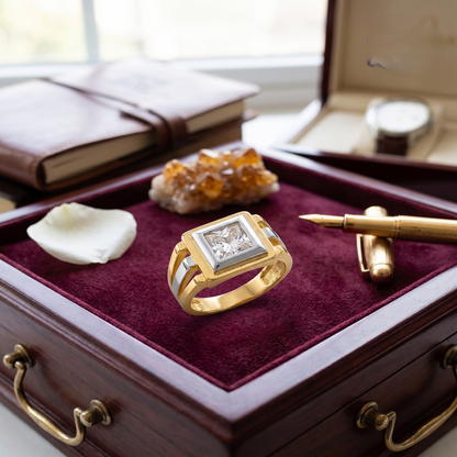 DIVYORO THE PRINCESS-CUT TWO-TONE DOUBLE-FRAME RING