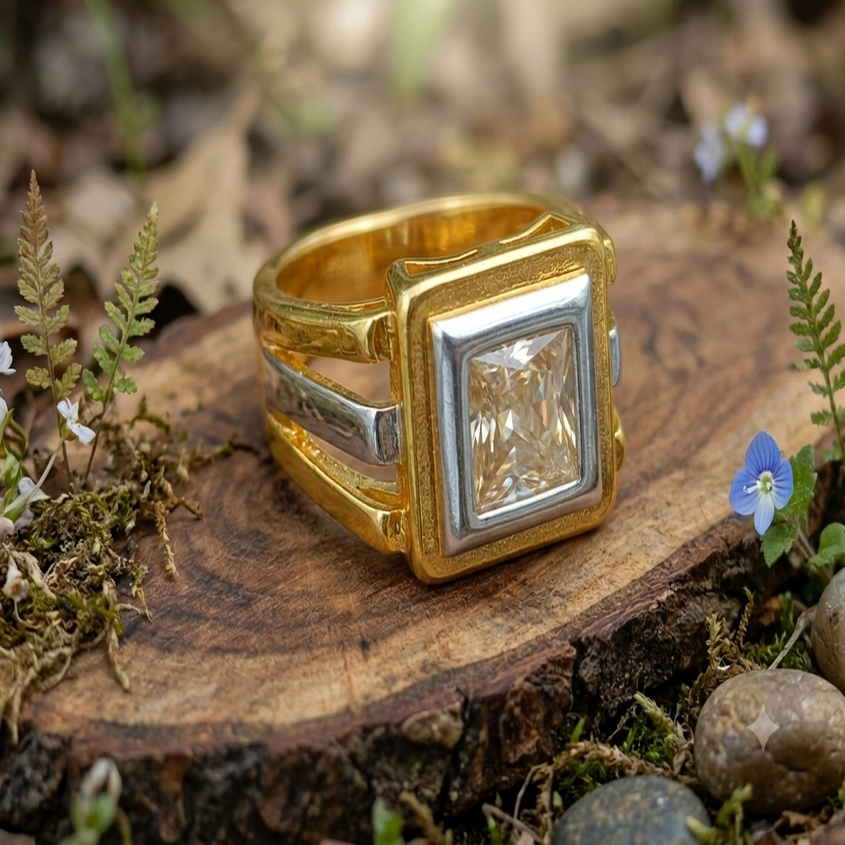 DIVYORO THE PRINCESS-CUT TWO-TONE DOUBLE-FRAME RING