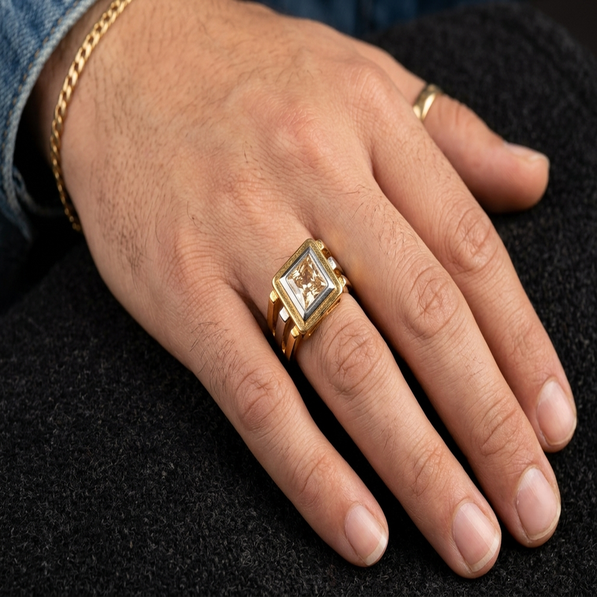 DIVYORO THE PRINCESS-CUT TWO-TONE DOUBLE-FRAME RING