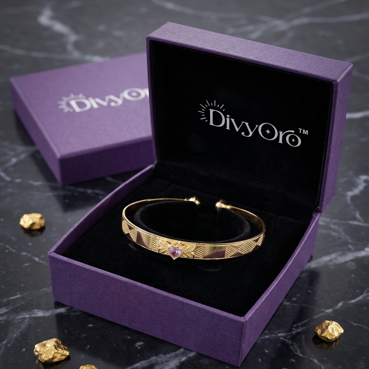 DIVYORO ORNATE HEART-CENTRIC ANTIQUE GOLD CUFF KADA