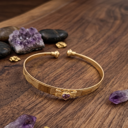 DIVYORO ORNATE HEART-CENTRIC ANTIQUE GOLD CUFF KADA