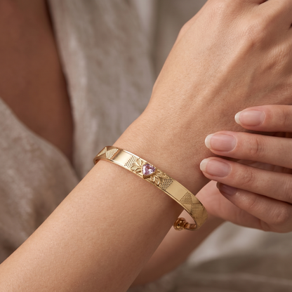 DIVYORO ORNATE HEART-CENTRIC ANTIQUE GOLD CUFF KADA