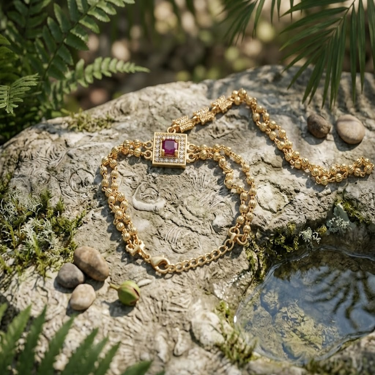 DIVYORO ELEGANT GOLD BRACELET WITH GEMSTONE-STUDDED