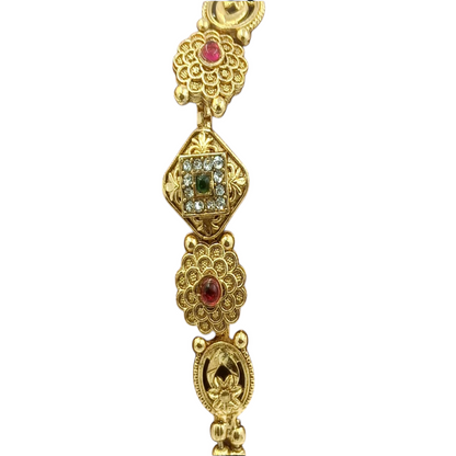 DIVYORO FLORAL MOTIF TRADITIONAL GOLD BRACELET WITH RUBY AND EMERALD ACCENTS