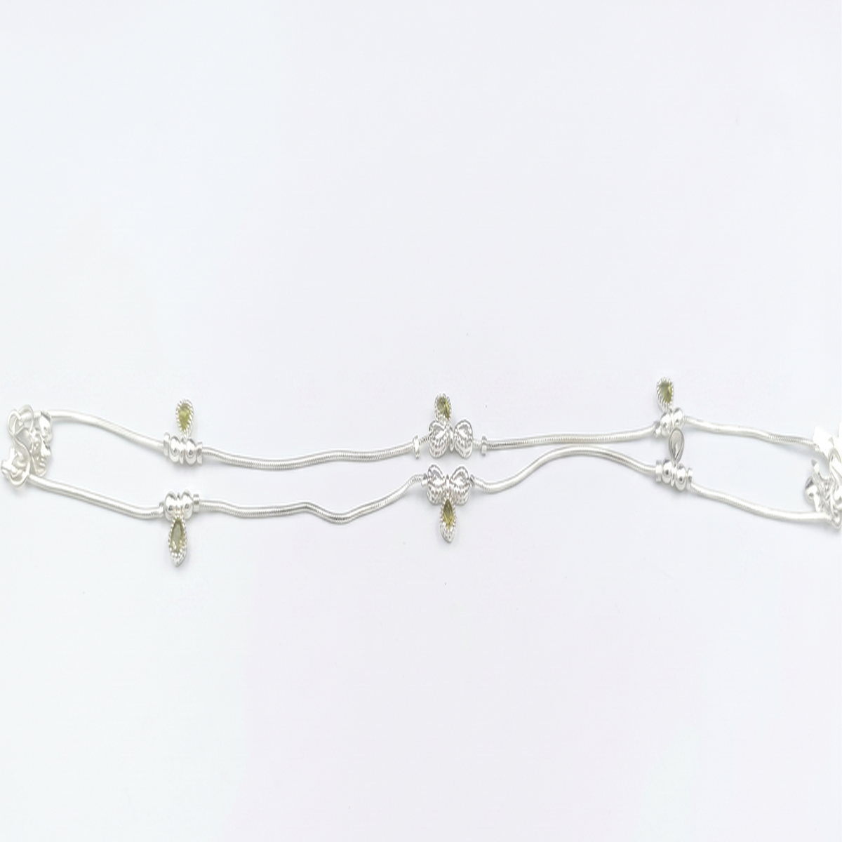 DIVYORO MINIMALIST SILVER CHAIN ANKLET WITH OVAL ORANGE STONE INLAYS