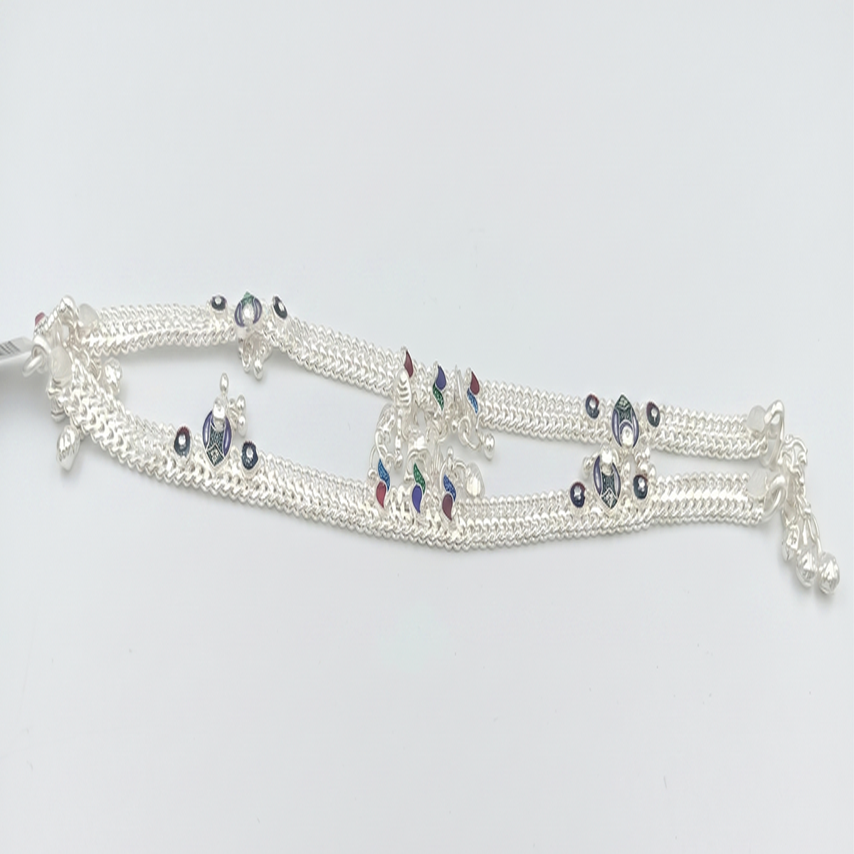 DIVYORO DELICATE SILVER ANKLET WITH MINIMALIST GREEN STONE EMBELLISHMENTS