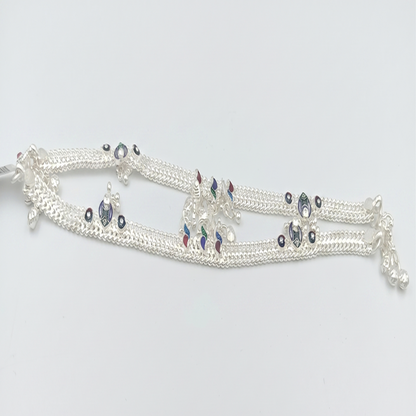 DIVYORO DELICATE SILVER ANKLET WITH MINIMALIST GREEN STONE EMBELLISHMENTS
