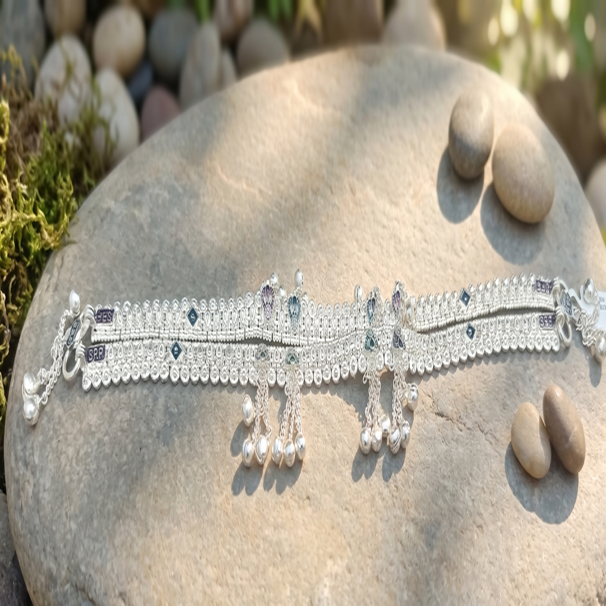 DIVYORO CLASSIC SILVER ANKLET WITH COLORFUL FLORAL ENAMEL ACCENTS