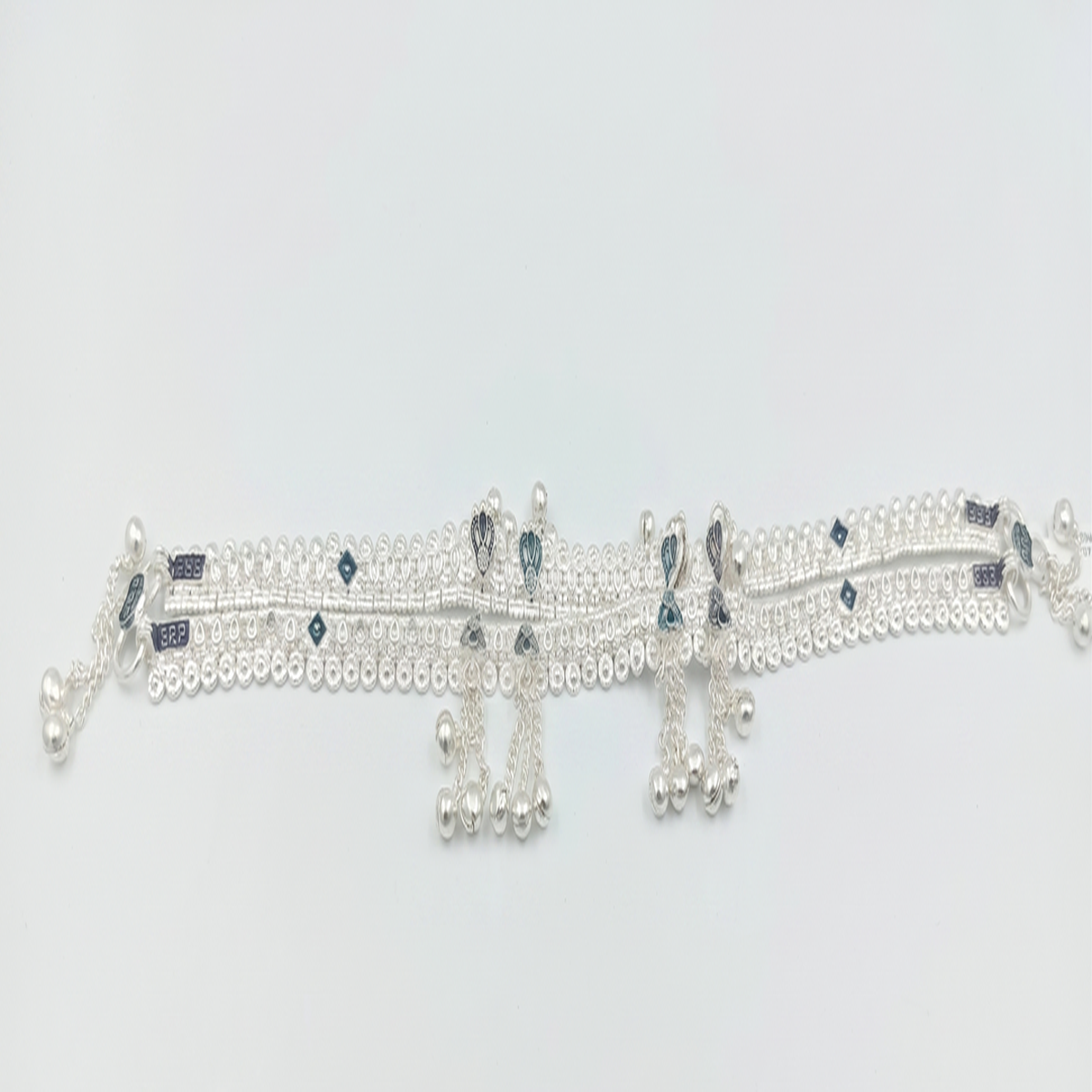 DIVYORO CLASSIC SILVER ANKLET WITH COLORFUL FLORAL ENAMEL ACCENTS