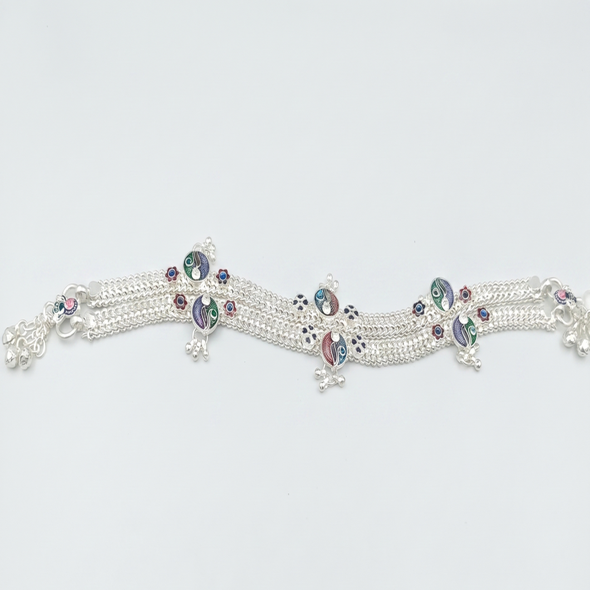 DIVYORO LAYERED SILVER ANKLET WITH INTRICATE FLORAL MOTIF DETAILING
