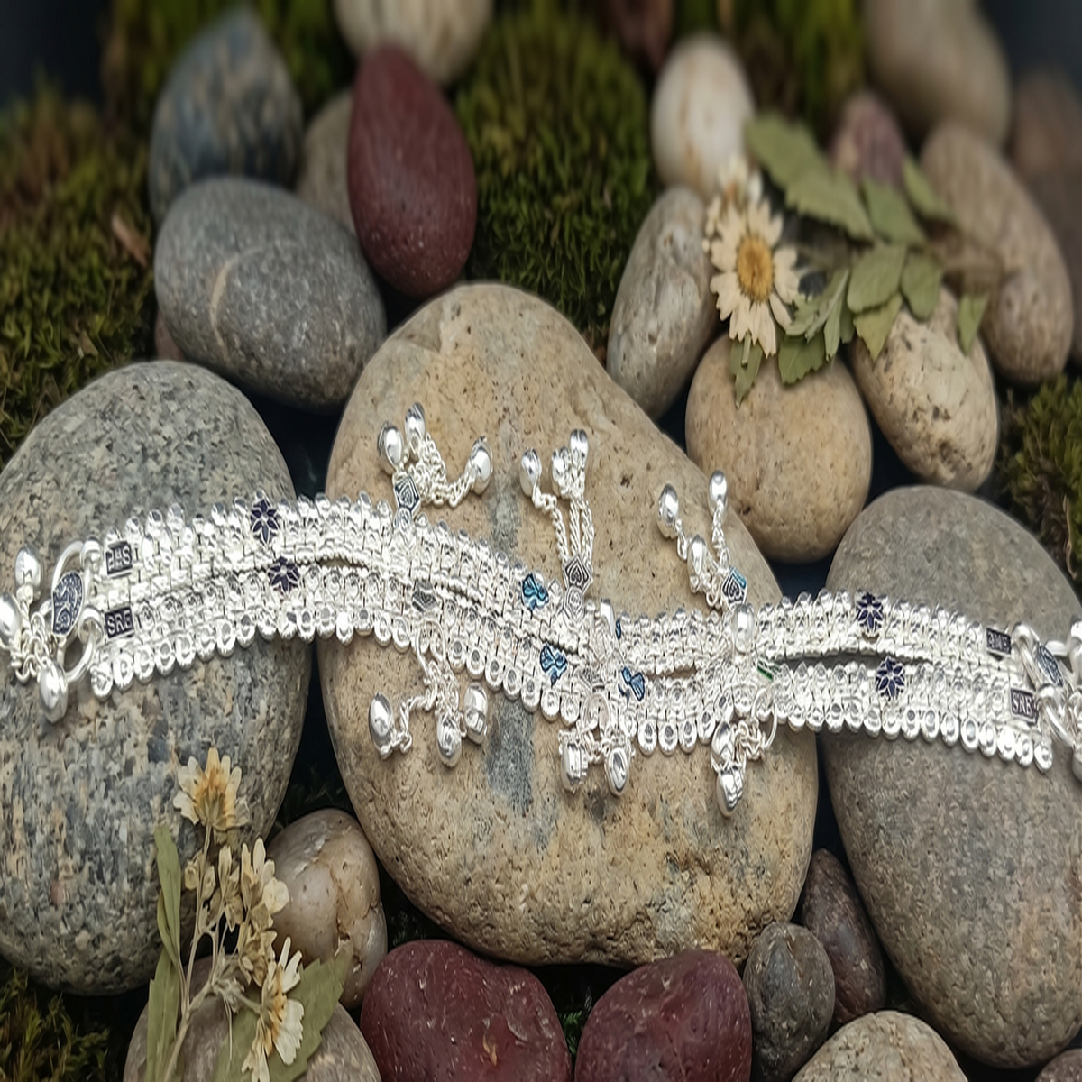 DIVYORO ETHNIC GHUNGROO ANKLET MULTICOLOUR ENAMEL WORK