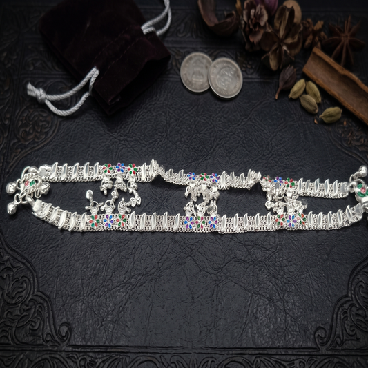 DIVYORO TRADITIONAL SILVER CHAIN ANKLET WITH EMBELLISHED JHUMKA DROPS