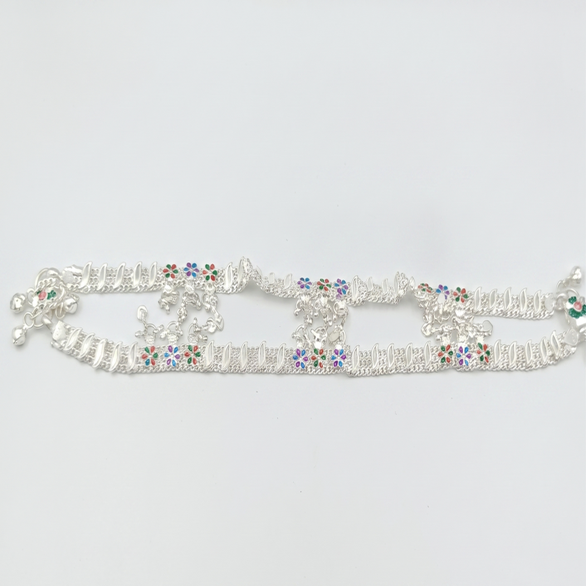 DIVYORO TRADITIONAL SILVER CHAIN ANKLET WITH EMBELLISHED JHUMKA DROPS