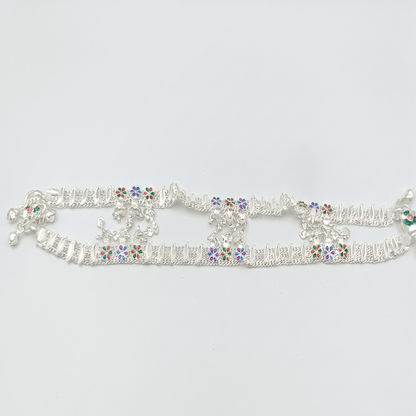 DIVYORO TRADITIONAL SILVER CHAIN ANKLET WITH EMBELLISHED JHUMKA DROPS