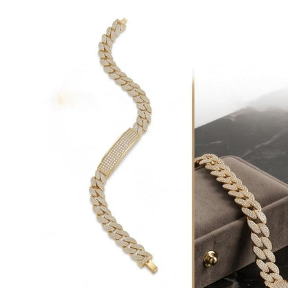 DIVYORO MEN'S GOLD CRYSTAL PAVE ID LINK BRACELET