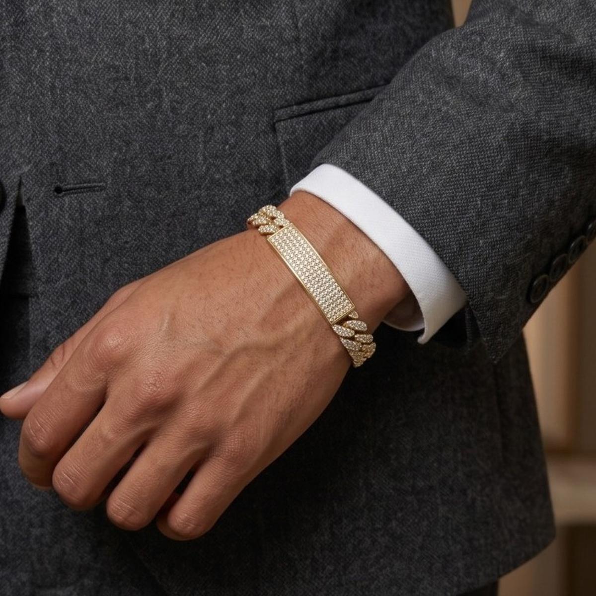 DIVYORO MEN'S GOLD CRYSTAL PAVE ID LINK BRACELET