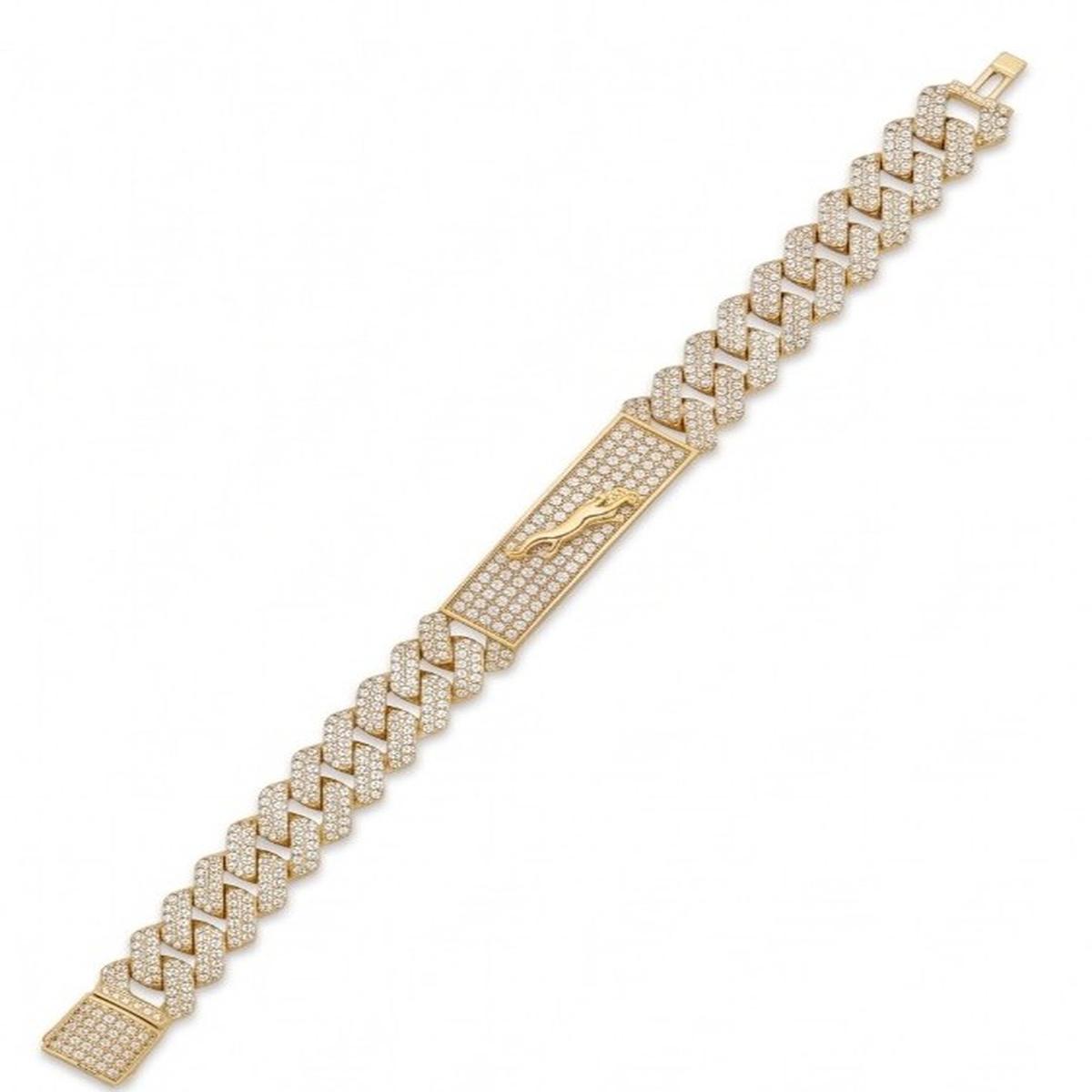 DIVYORO MEN'S GOLD-PLATED PAVE CUBAN LINK ID BRACELET WITH PANTHER ACCENT