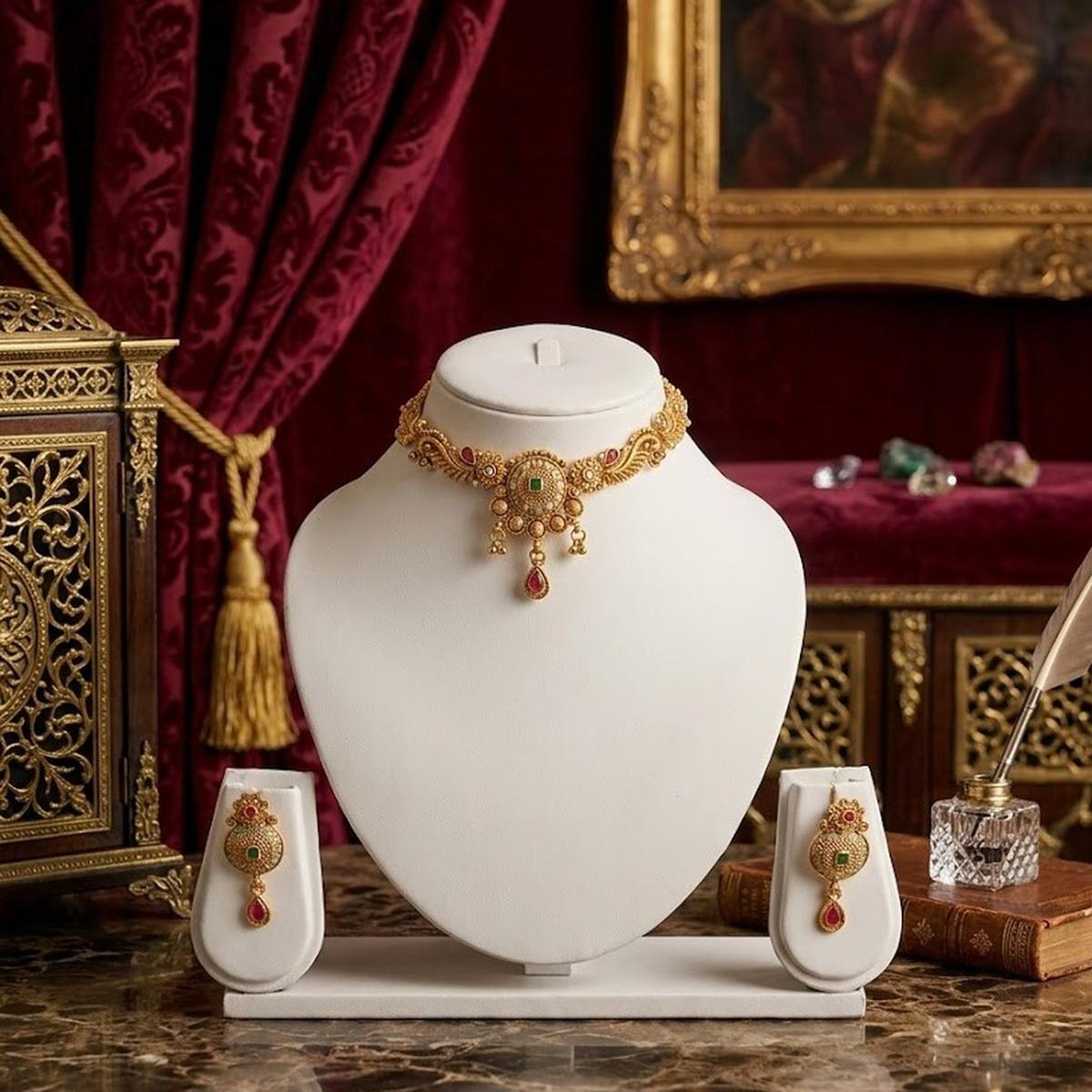 DIVYORO ORNATE FLORAL MOTIF ANTIQUE ENAMEL ACCENTS