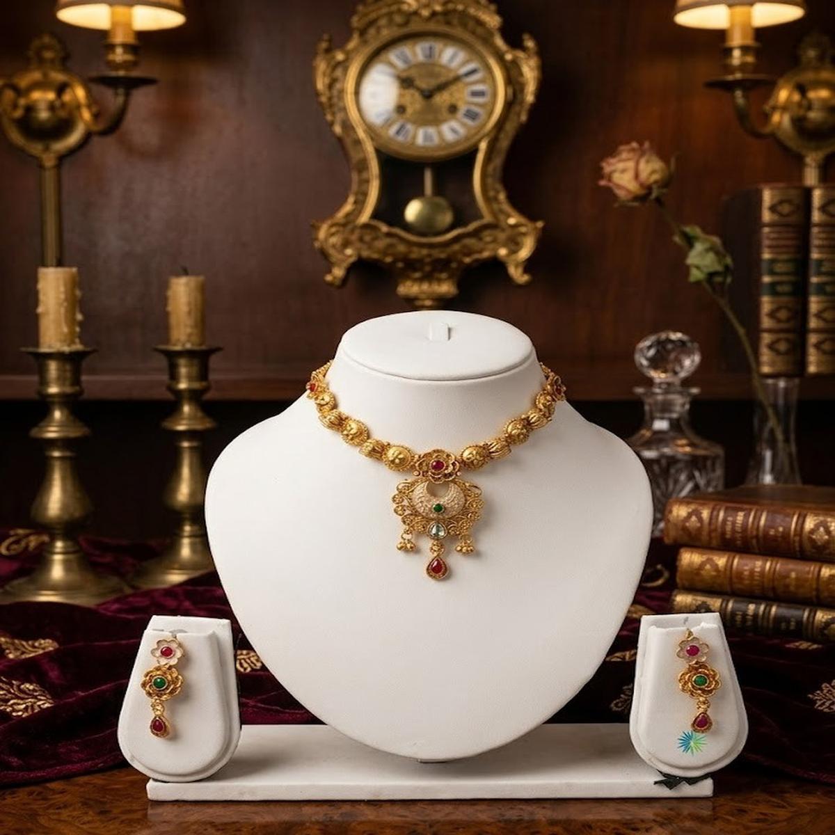 DIVYORO DETAILED ANTIQUE GOLD ORNATE STONE EMBELLISHMENTS