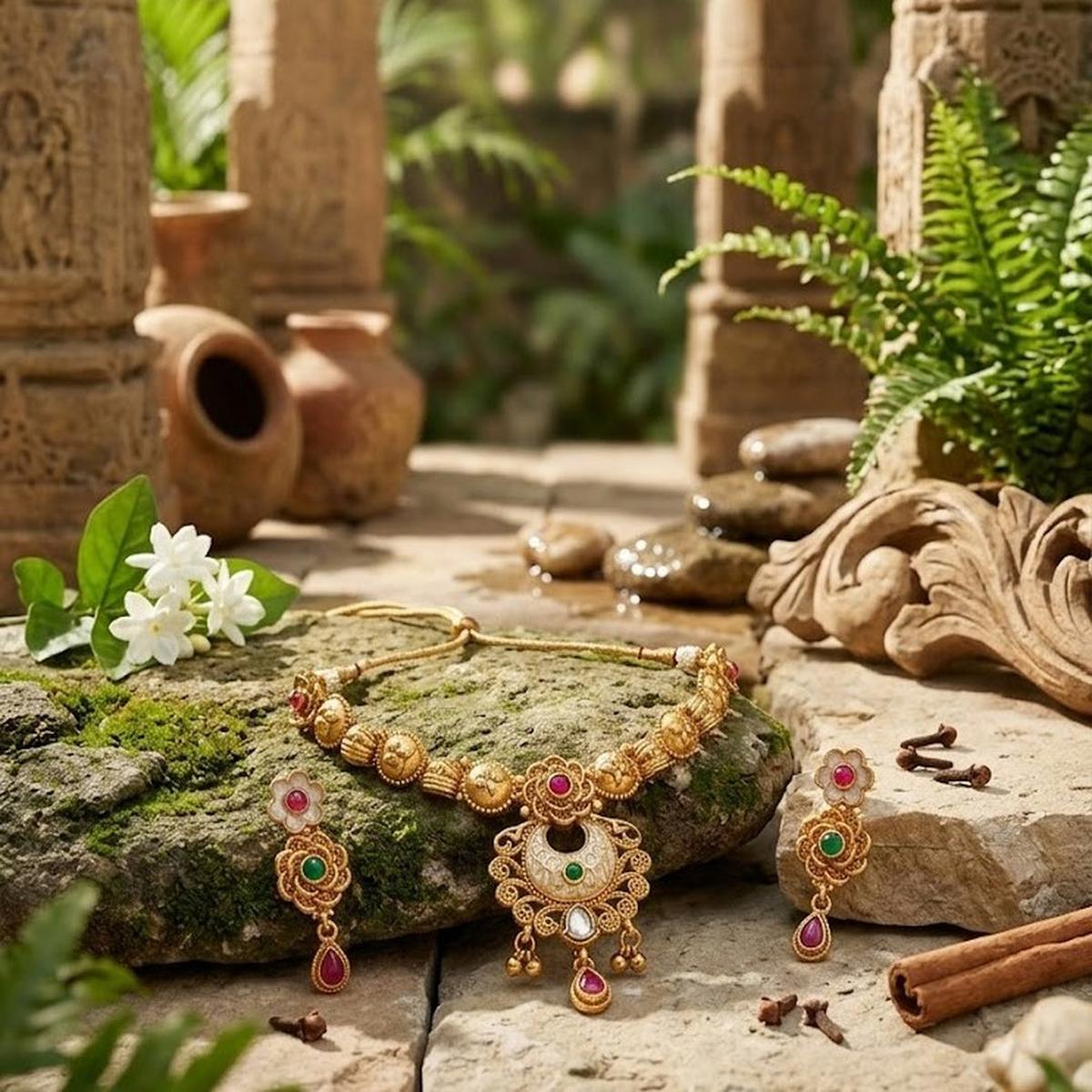 DIVYORO DETAILED ANTIQUE GOLD ORNATE STONE EMBELLISHMENTS