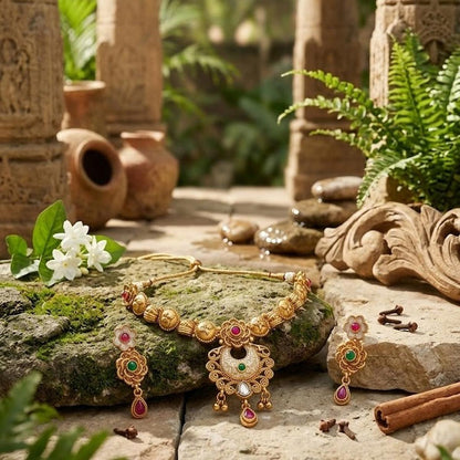 DIVYORO DETAILED ANTIQUE GOLD ORNATE STONE EMBELLISHMENTS