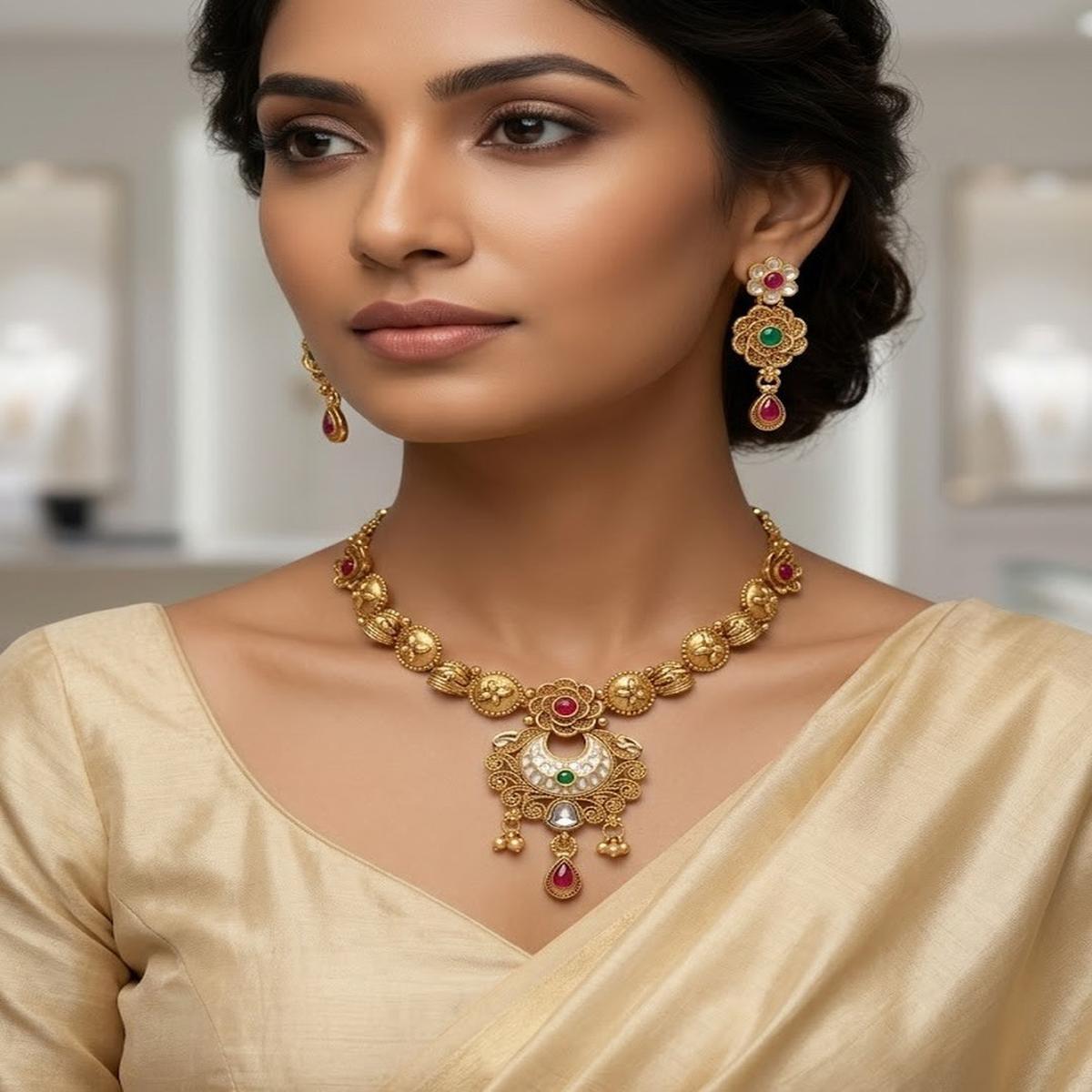 DIVYORO DETAILED ANTIQUE GOLD ORNATE STONE EMBELLISHMENTS