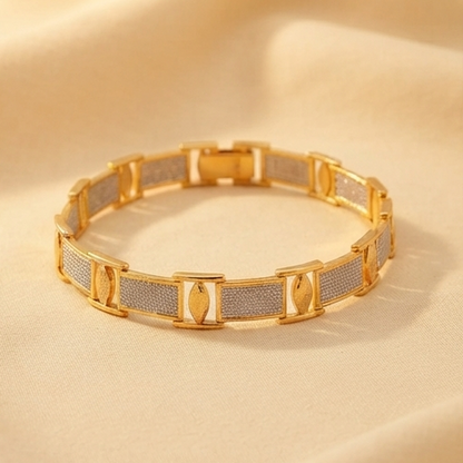 DIVYORO MEN'S GOLD AND SILVER TONE TEXTURED LINK BRACELET