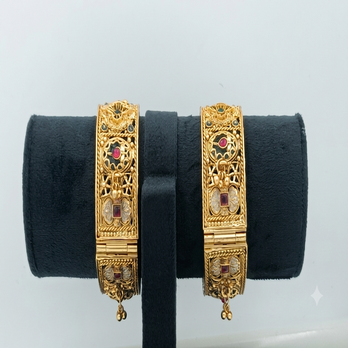 DIVYORO ORNATE ANTIQUE GOLD BANGLE WITH MULTICOLOR GEMSTONE ACCENTS