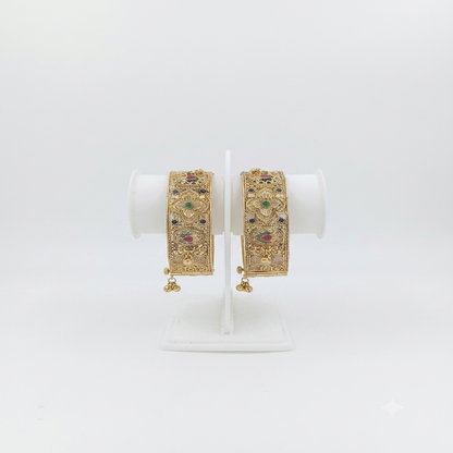 DIVYORO HERITAGE-INSPIRED ANTIQUE GOLD HINGED BANGLE WITH FLORAL MOTIFS