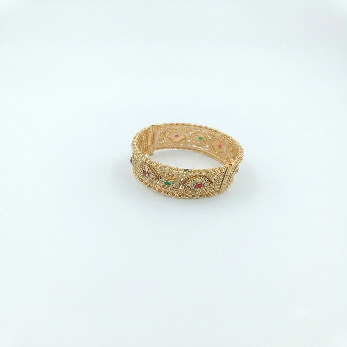 DIVYORO CLASSIC ANTIQUE GOLD BANGLE WITH ELEGANT FLORAL AND GEMSTONE DESIGN