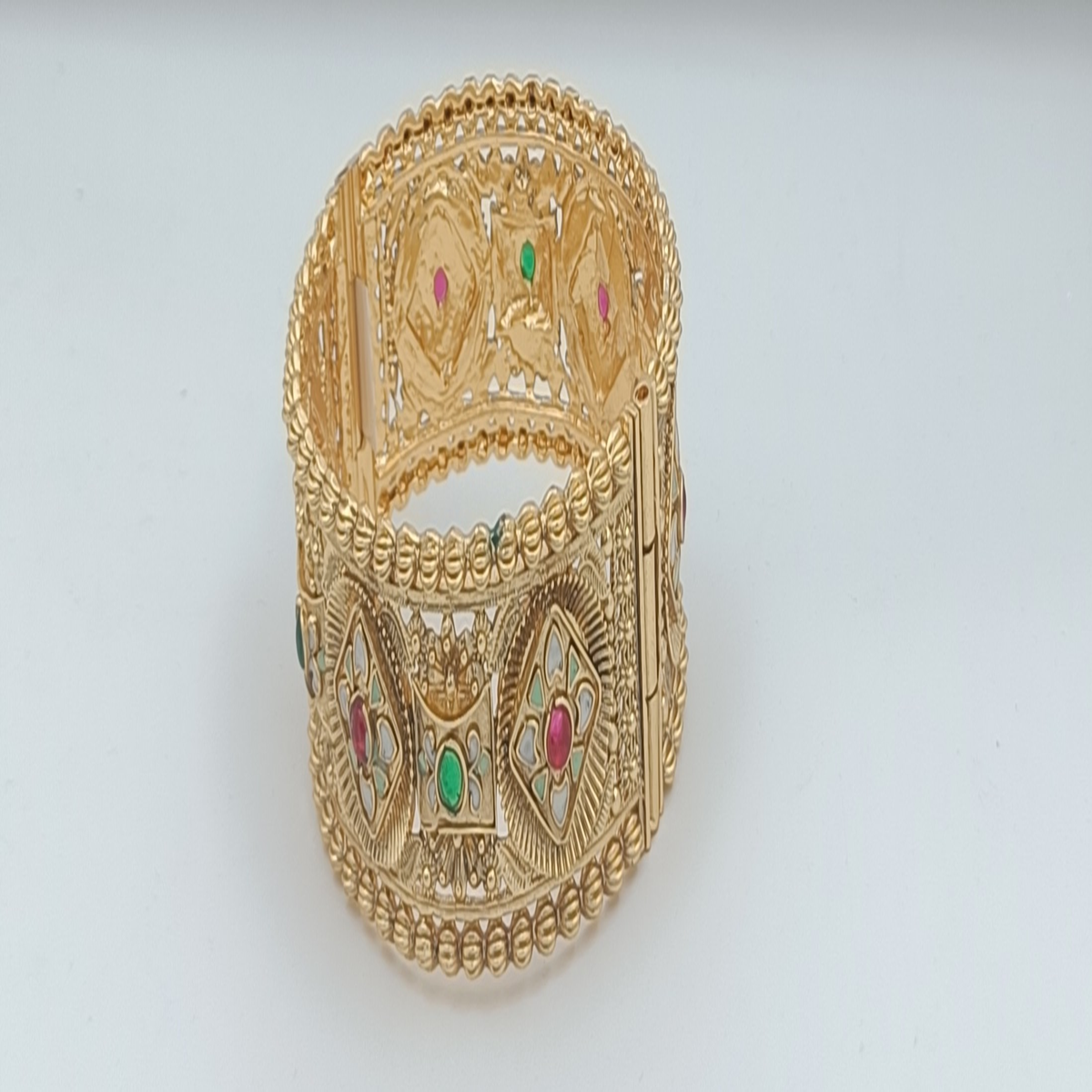 DIVYORO CLASSIC ANTIQUE GOLD BANGLE WITH ELEGANT FLORAL AND GEMSTONE DESIGN
