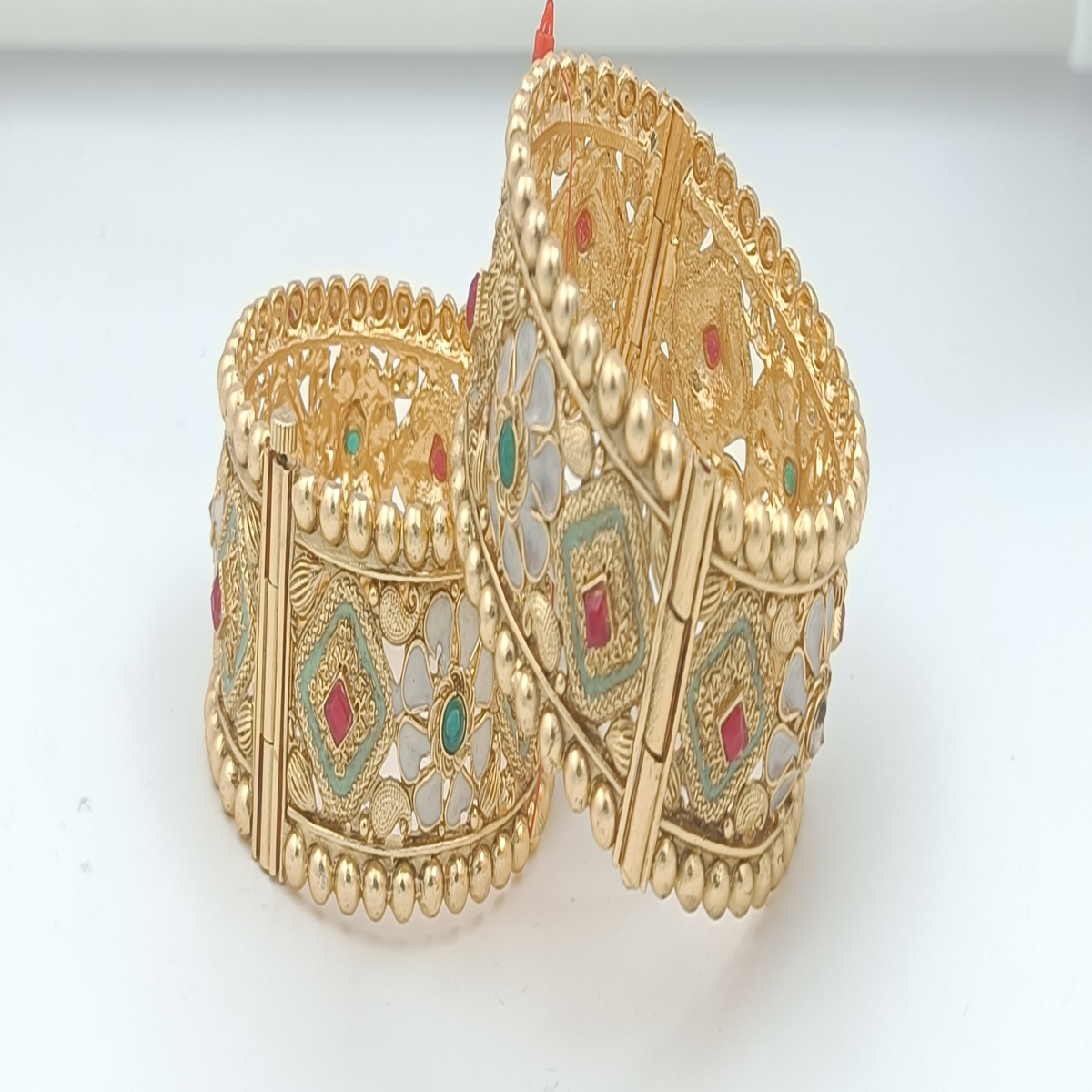 DIVYORO STATEMENT ANTIQUE GOLD BANGLE WITH ORNATE GREEN AND RUBY STONE SETTINGDIVYORO STATEMENT ANTIQUE GOLD BANGLE WITH ORNATE GREEN AND RUBY STONE SETTINGDIVYORO STATEMENT ANTIQUE GOLD BANGLE WITH ORNATE GREEN AND RUBY STONE SETTING