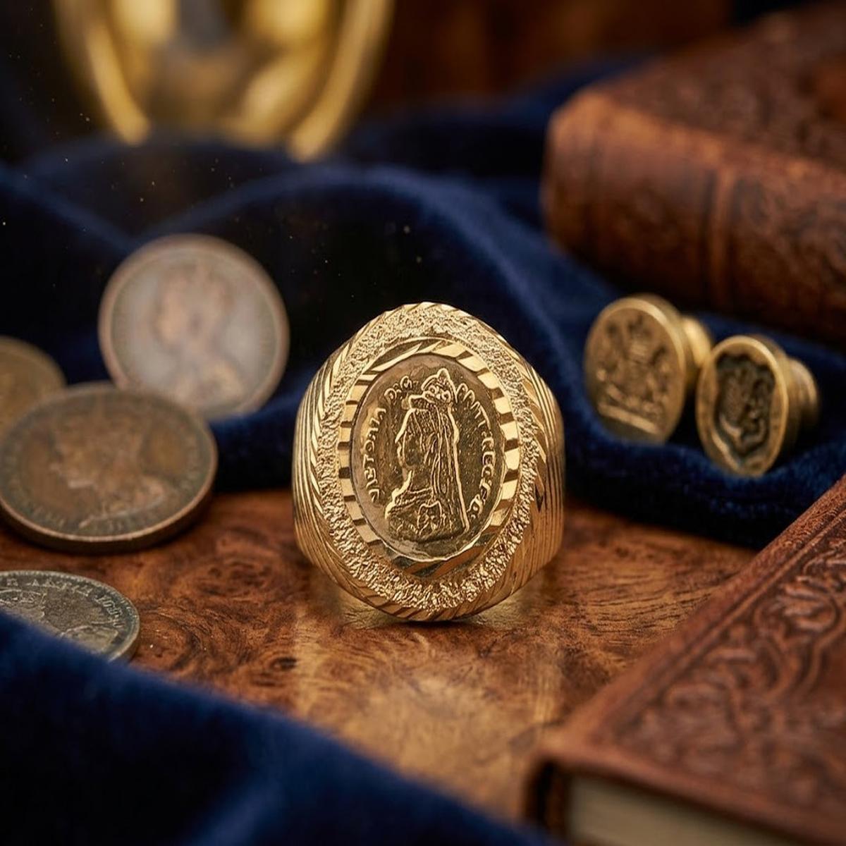 DIVYORO THE QUEEN VICTORIA VINTAGE COIN SIGNET RING