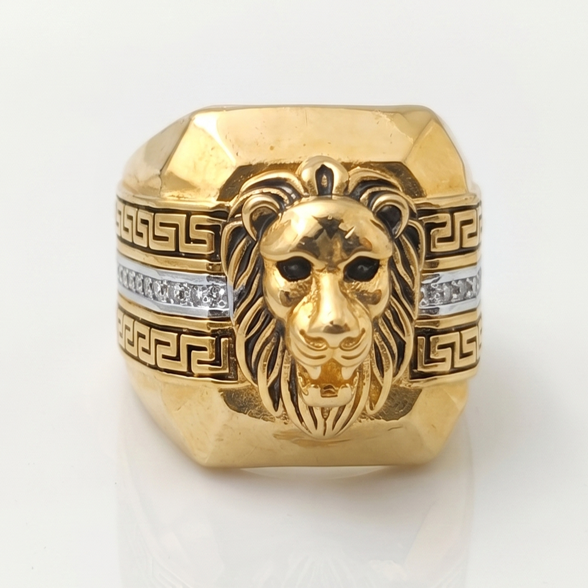 DIVYORO THE ROYAL LION GREEK-KEY SIGNET RING