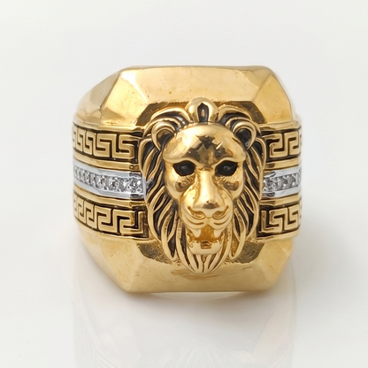 DIVYORO THE ROYAL LION GREEK-KEY SIGNET RING