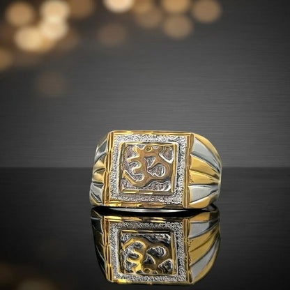 DIVYORO TWO-TONE OM TEXTURED SIGNET RING