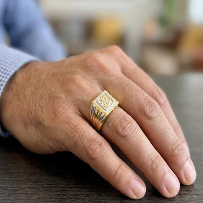 DIVYORO TWO-TONE OM TEXTURED SIGNET RING